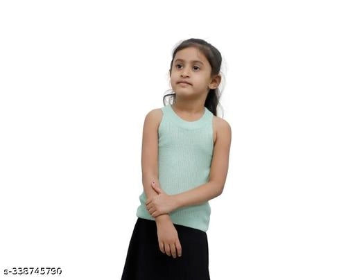Sea green cotton blend girls' top for ages 1-2, featuring a solid design, from 18624 Girls Tops & Tunics collection.