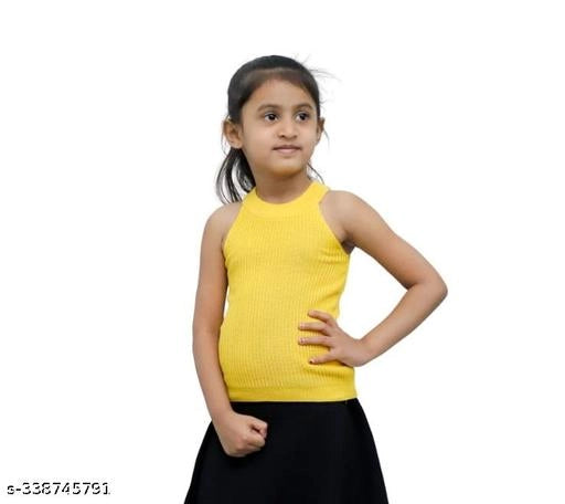 Yellow cotton blend solid top for girls age 1-2 years, casual girls' tunic or shirt in a soft, comfortable fabric.