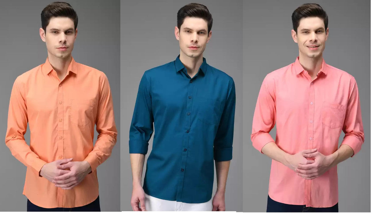 Set of three multicolor casual men's shirts in size S from brand 18626, displayed laid flat showing front details.