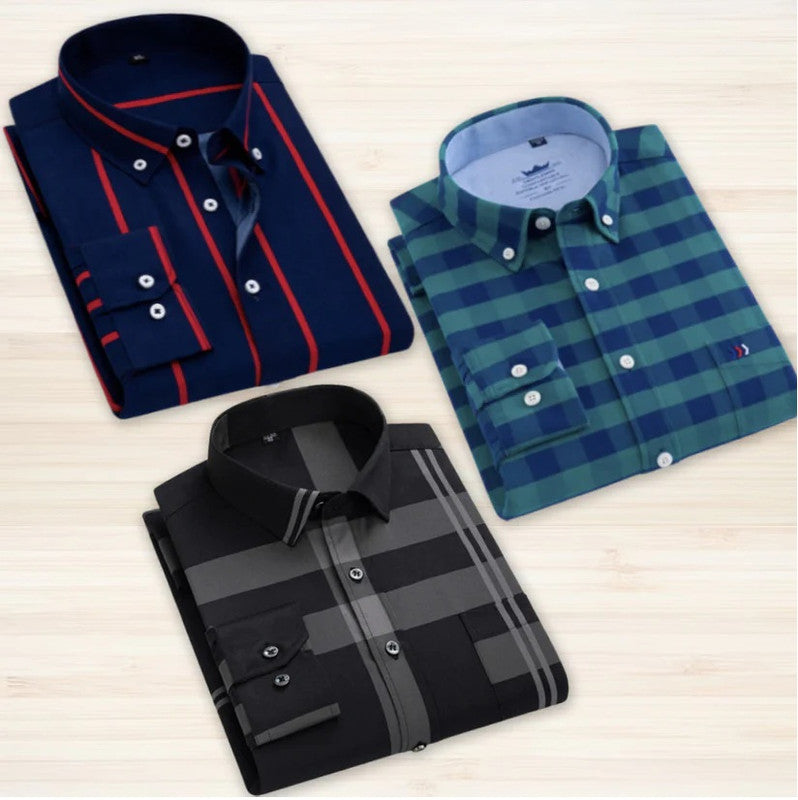 Set of three multicolor men's check shirts by 18626, featuring classic button-down design and casual style.