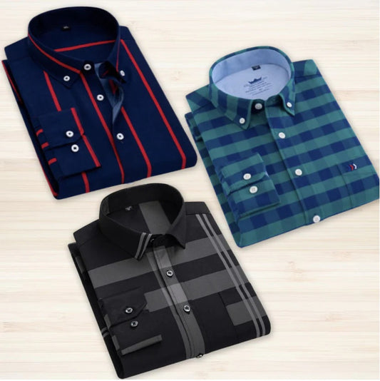 Set of three multicolor men's check shirts by 18626, featuring classic button-down design and casual style.