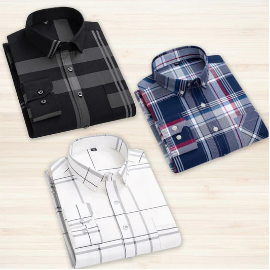 Pack of 3 multicolor men's check shirts from 18626, featuring classic button-up design in XS size.