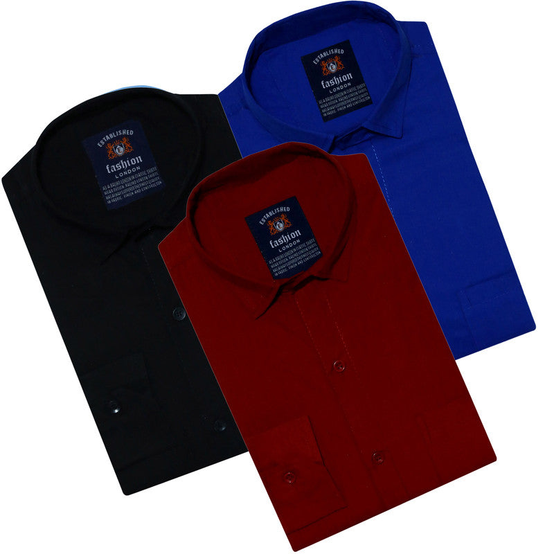Pack of 3 men's plain shirts in assorted colors by 18626, featuring comfortable, casual fit in XS size