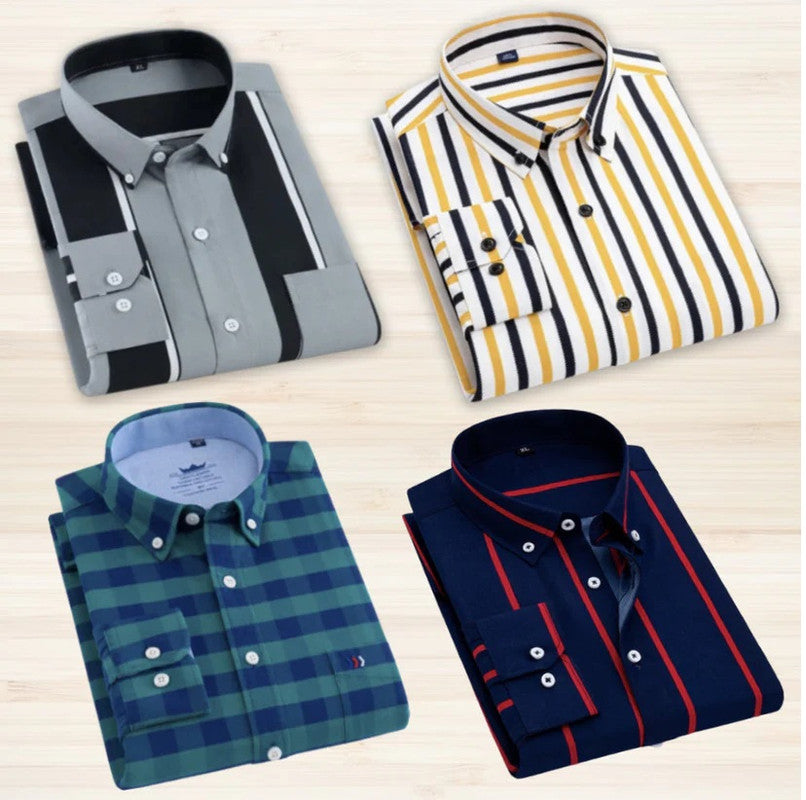 Set of four men's check shirts by 18626 in multicolor, featuring classic button-down collars and casual fit.