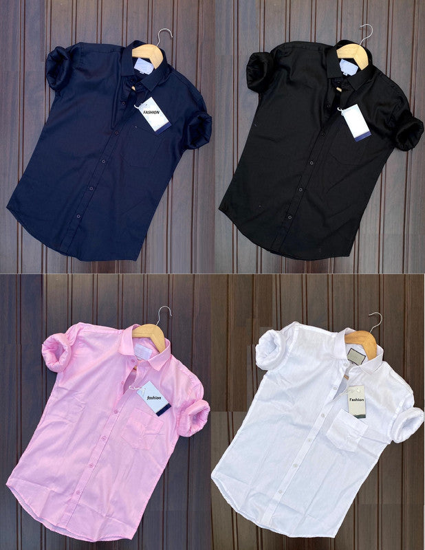 Set of four plain men's shirts in various colors by 18626, featuring comfortable fit and casual style.