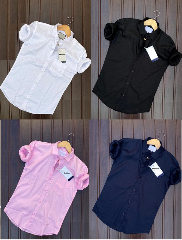 Pack of four men's plain shirts in assorted colors from the 18626 brand, shown in XS size.