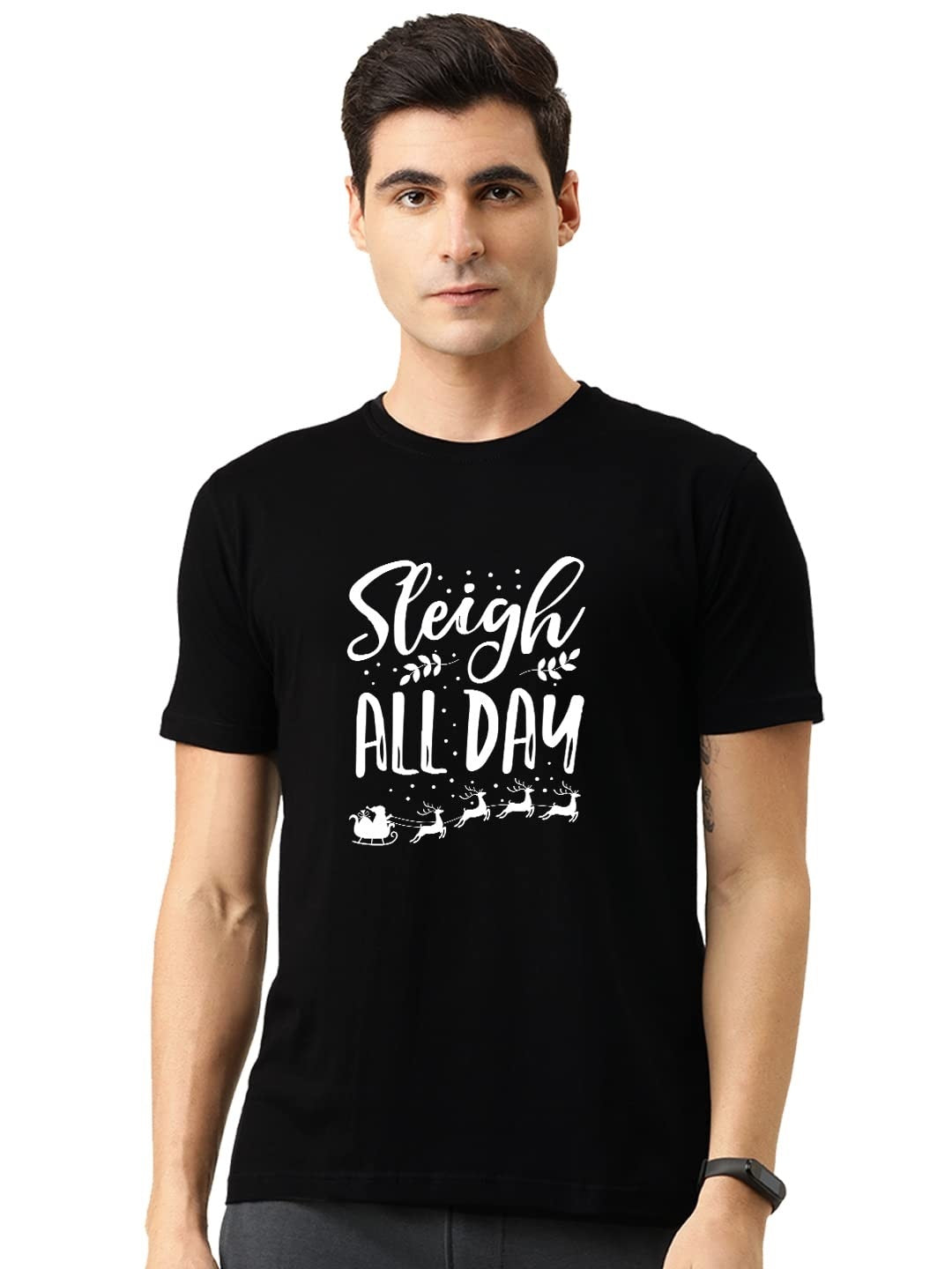Black men's round neck T-shirt from 18626, size small, soft cotton fabric, casual fit, and classic design.