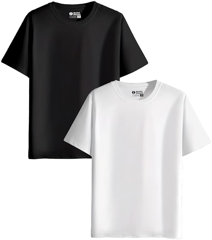 Pack of two men's round neck T-shirts in black and white, size S, by 18626, featuring classic casual style.