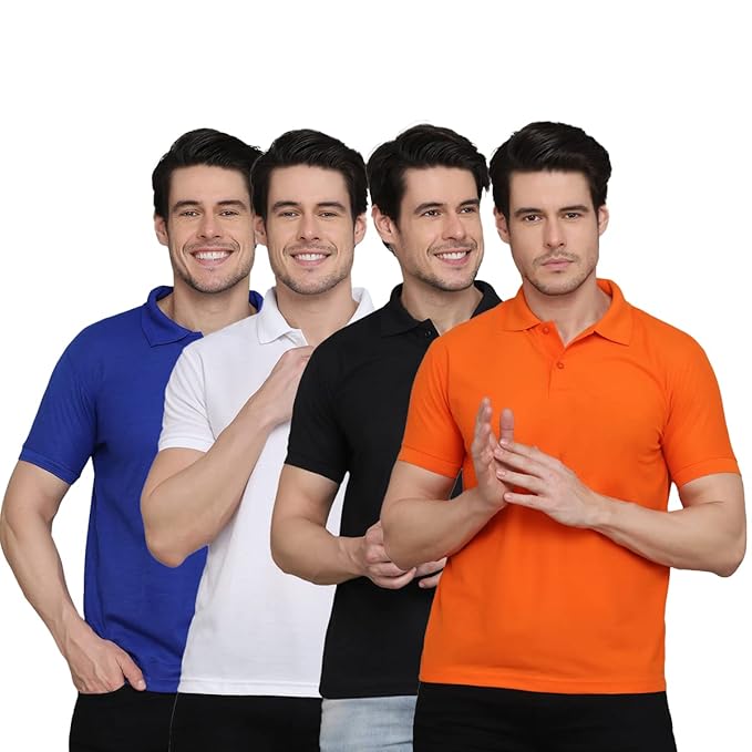Pack of 4 men's multicolor polo neck T-shirts by 18626, shown in XS size, with comfortable collar design and casual fit.