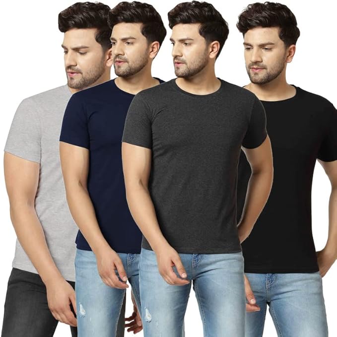 Pack of 4 multicolor men's printed round neck T-shirts by 18626, featuring colorful designs and comfortable fit.