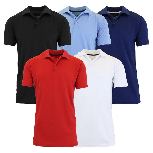 Pack of five men's multicolor polo T-shirts from 18626, featuring classic collar design and short sleeves.