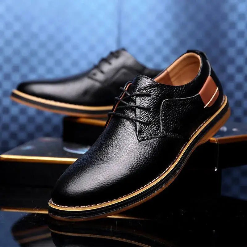 Men's Derby Party casual shoes with lace-up design, black leather, and stylish sole, from brand 18644.