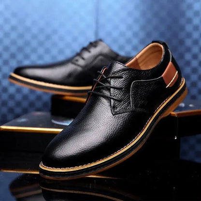 Men's Derby Party casual shoes with lace-up design, black leather, and stylish sole, from brand 18644.