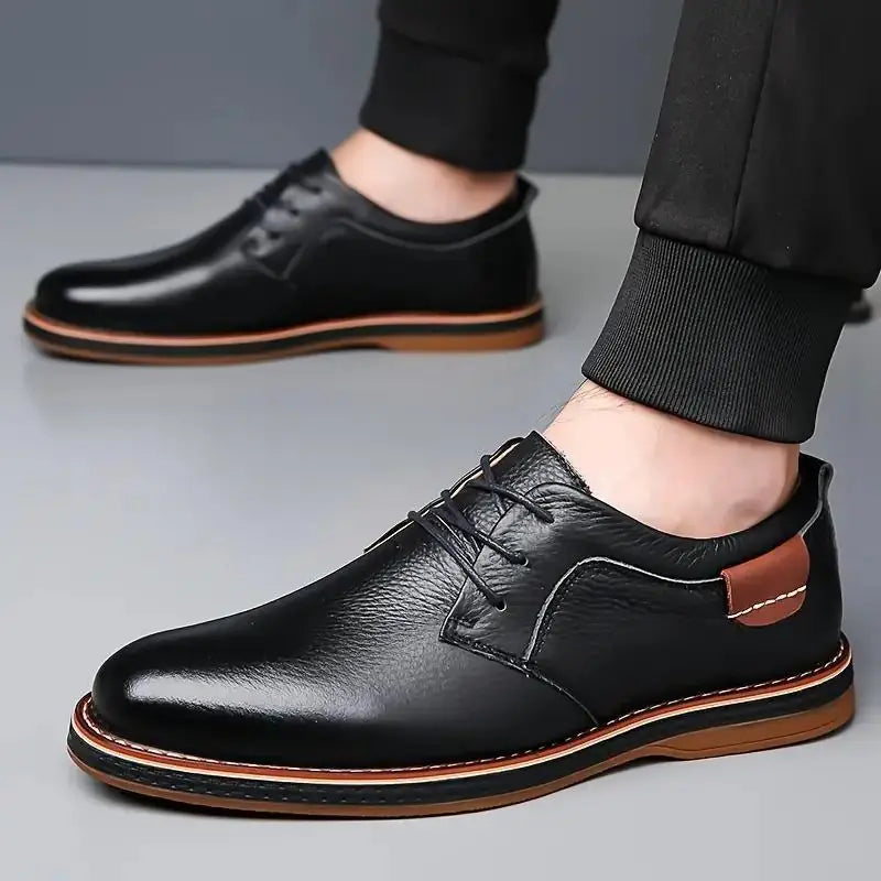 Men's Derby Party casual shoes with lace-up design, brown leather, and stylish detailing by brand 18644.