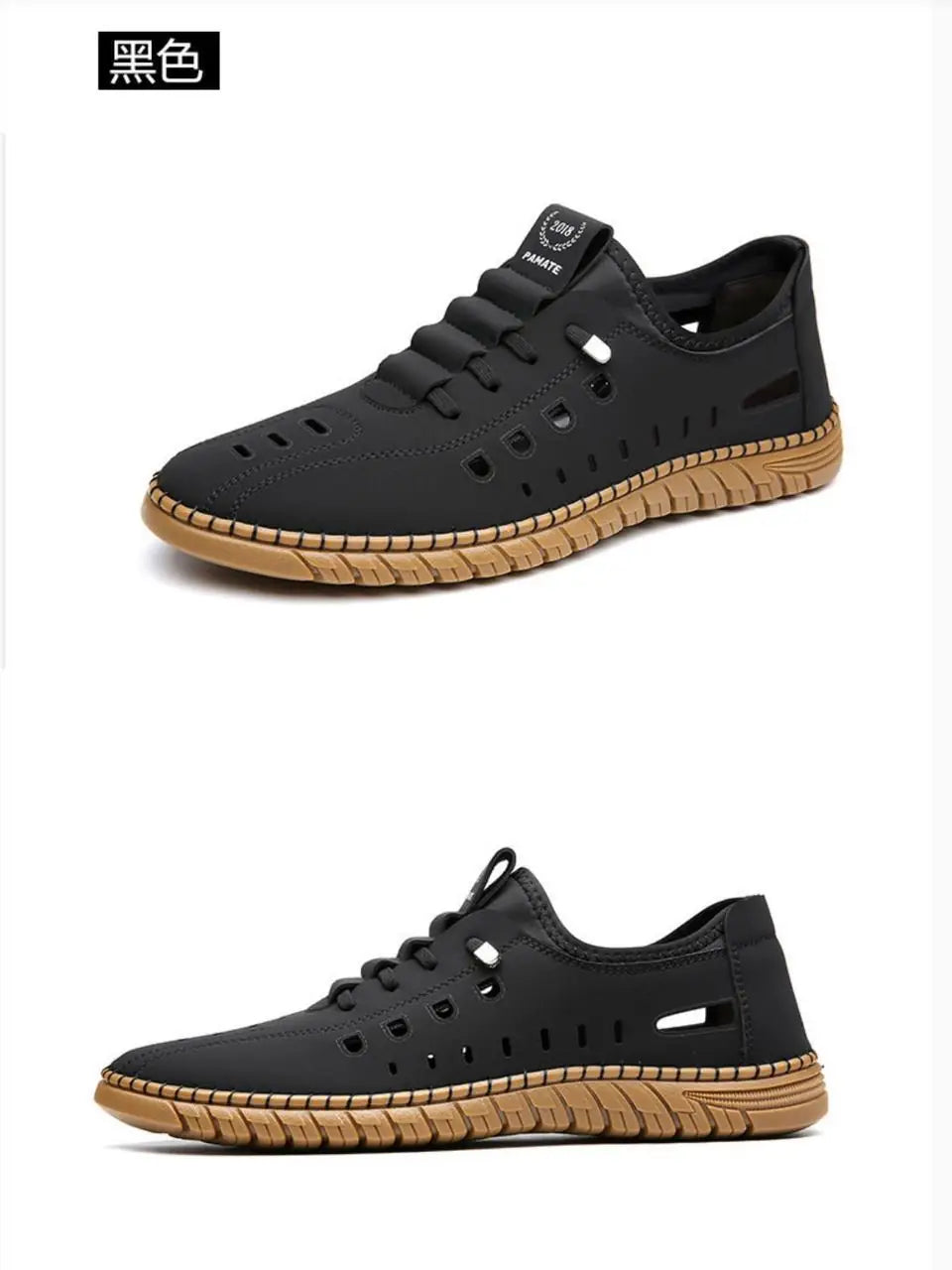 Men's stylish laser cut casual shoes in black, featuring a sleek design and comfortable fit from brand 18644.