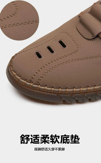 Men's stylish tan casual shoes with laser cut design, featuring a comfortable slip-on style and casual footwear from brand 18644.