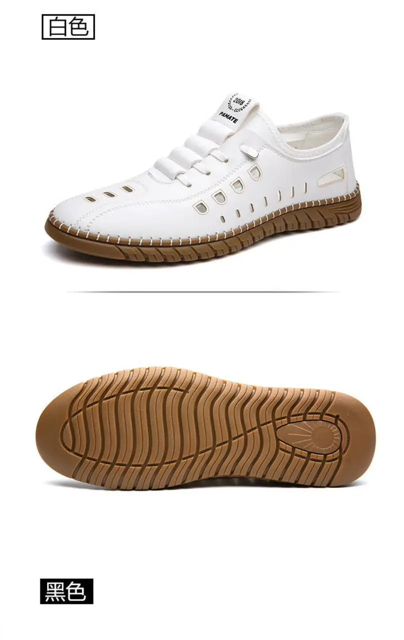 Men's stylish laser cut white casual shoes with sleek design, breathable material, and comfortable fit by 18644.
