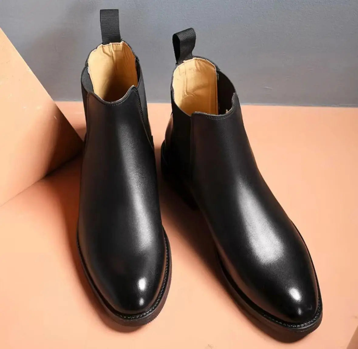 Men's casual synthetic boots in black with lace-up design, slip-on style, and rugged sole, from 18644 brand.