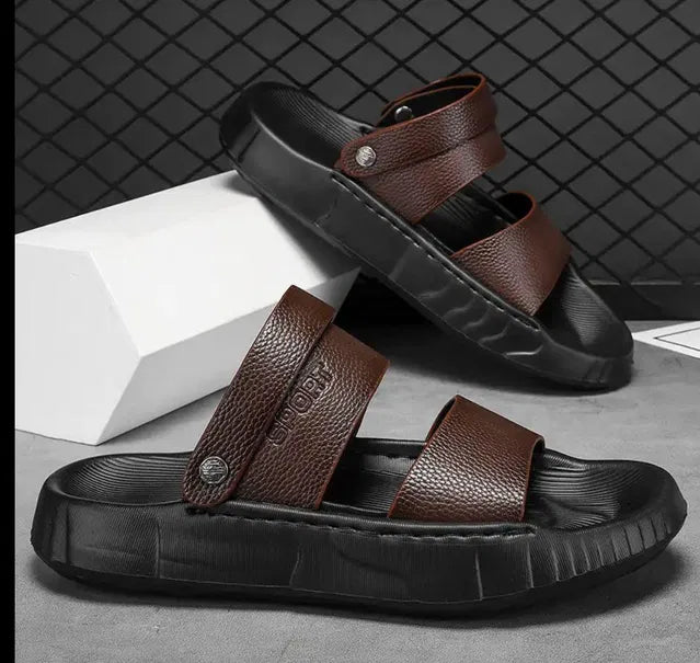 Brown men's sandal from brand 18644 featuring open-toe design and adjustable straps, ideal for casual summer wear.