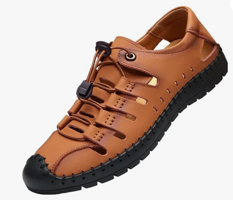 Men's casual tan sandals by 18644 with slip-on design, comfortable fit, perfect for everyday wear, size 6.