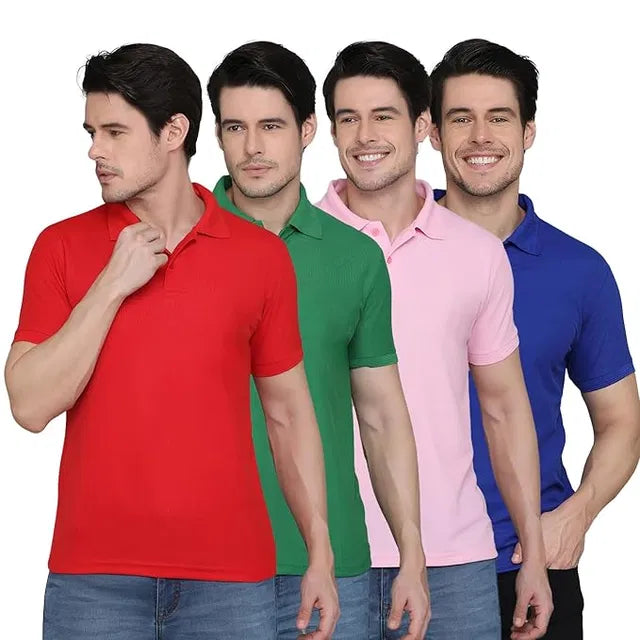 Set of four multicolor men's cotton polo T-shirts by 18666, casual short-sleeve shirts for everyday wear