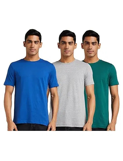 Set of three multicolor men's round neck cotton T-shirts from 18666, casual shirts with comfortable fit.