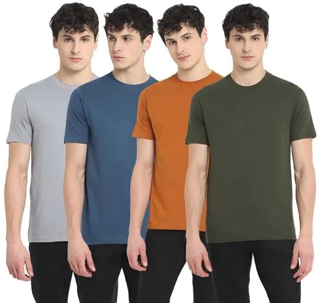 Set of four men's multicolor round neck cotton T-shirts from 18666, casual shirts with comfortable fit and soft fabric.