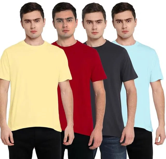 Set of four men's multicolor round neck cotton T-shirts by 18666, casual shirts for everyday wear.