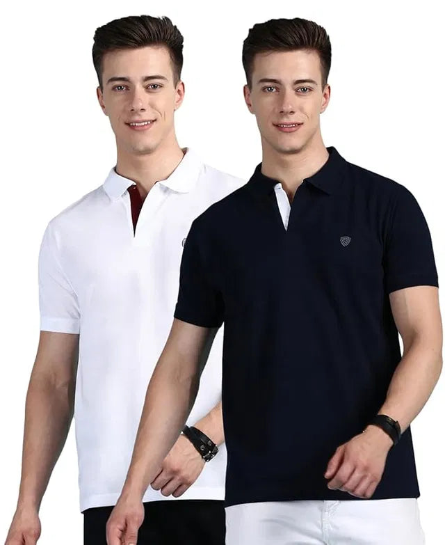 Pack of 2 multicolor men's Polo T-shirts by 18666, casual short-sleeve shirts with classic collar and logo details.