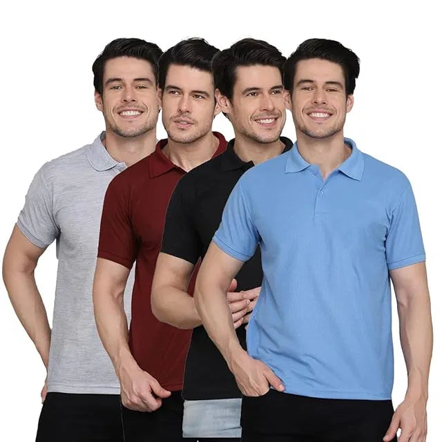 Set of four multicolor men's polo neck T-shirts by 18666, featuring comfortable fit and stylish design in various colors.