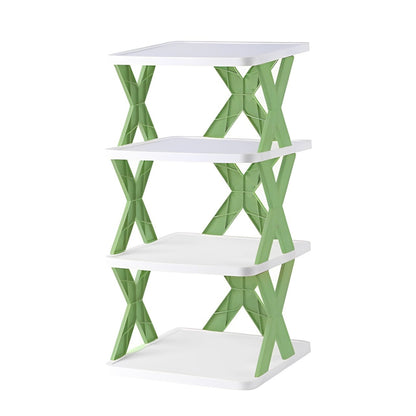 Multicolor foldable shoe rack by 18875, collapsible shoe storage with multiple tiers for organized footwear.
