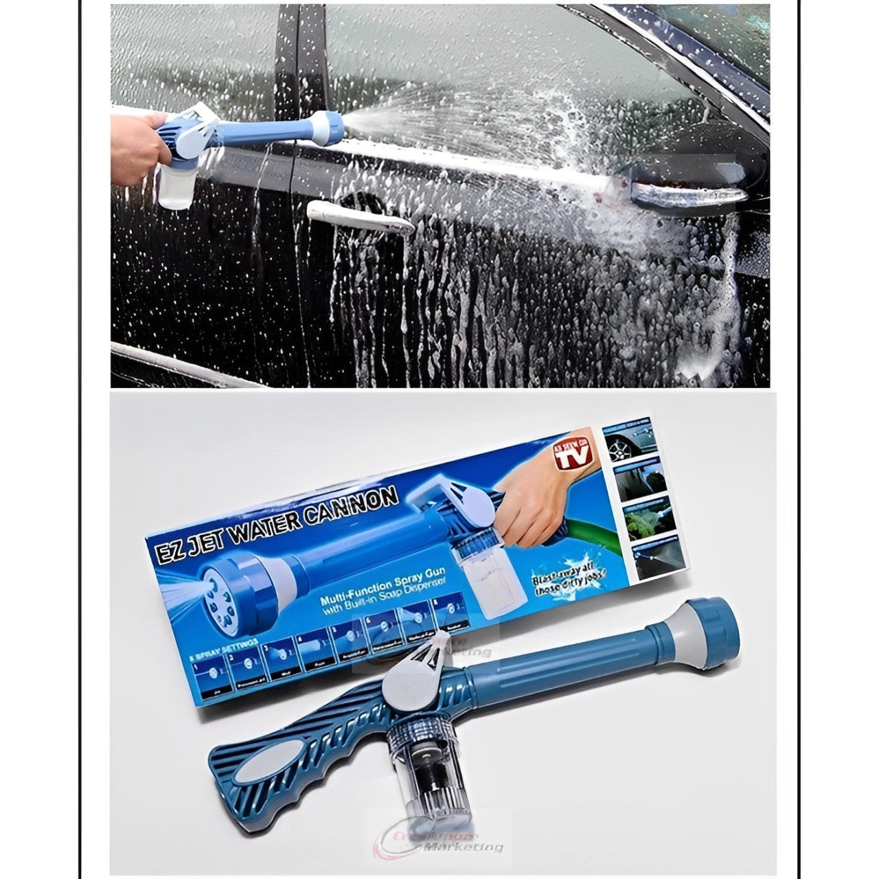 Sky blue gardening spray gun by 18875, a versatile tool for watering and plant care in the garden.