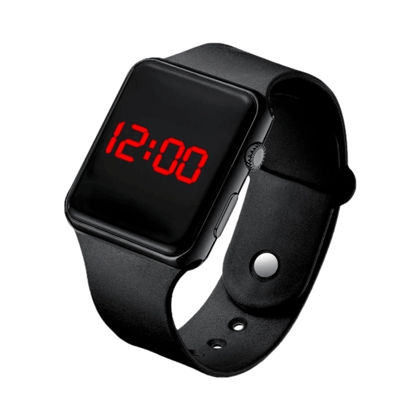 Black LED digital watch for kids, 18875 brand, showing time display on a digital screen in a close-up image.