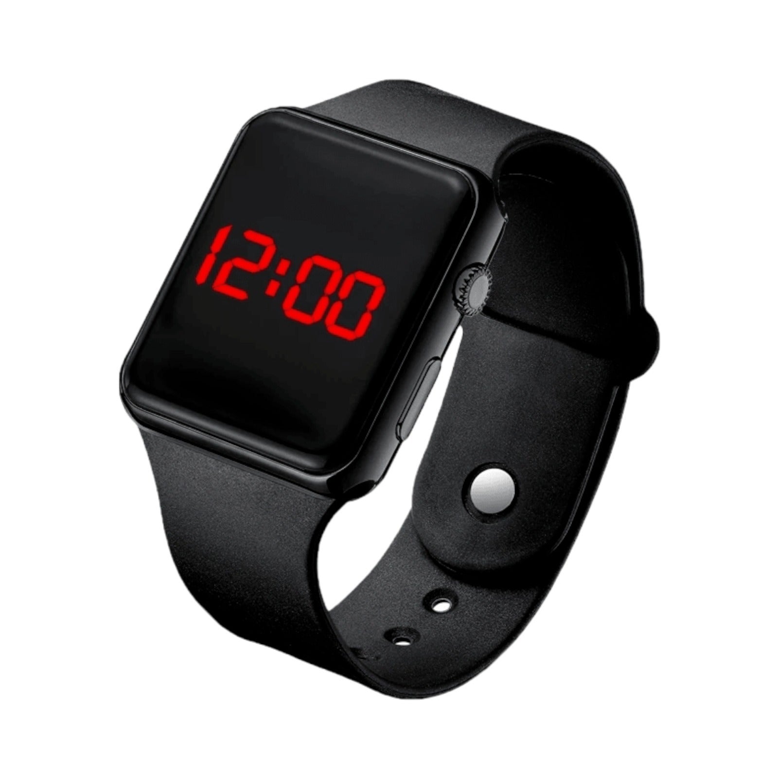 Black LED digital watch for kids, 18875 brand, showing time display on a digital screen in a close-up image.