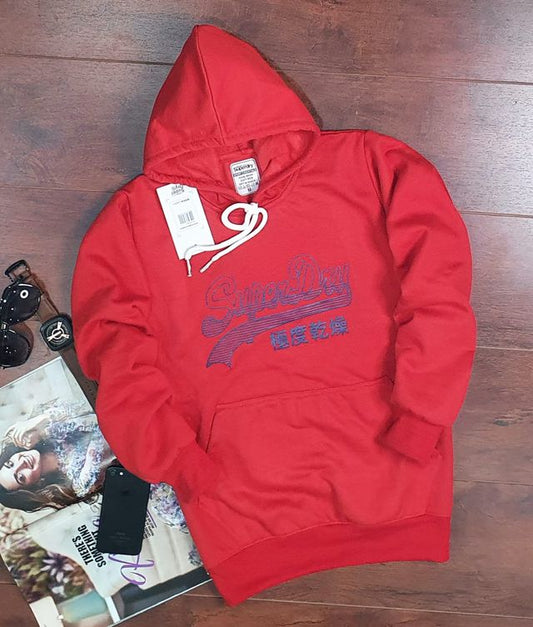 Red unisex printed hoodie for men and women, size small, from 18893 men's jackets collection, casual and comfortable.