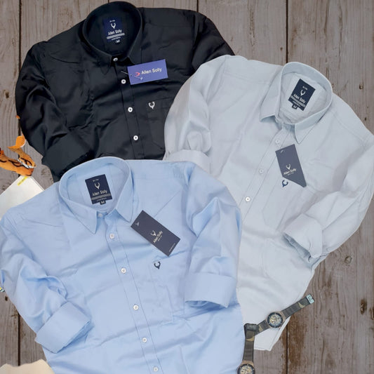 Multicolor full sleeves solid men's shirt by 18893, casual style with a classic fit, shown in size M.