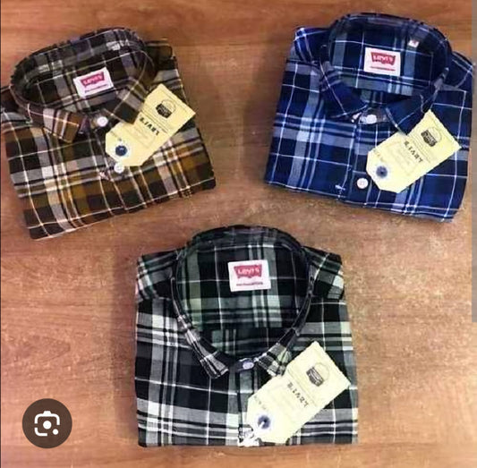 Set of three men's check shirts in multicolor, made by 18893, featuring classic button-up design and casual style.