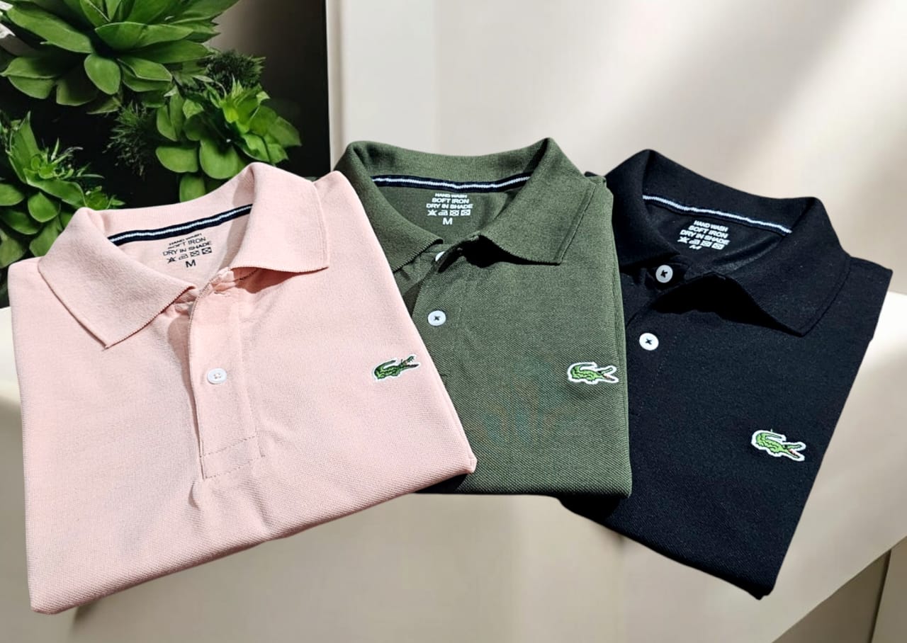 Multicolor men's polo neck T-shirts by 18893, pack of 3, casual men's T-shirts with polo collar in various colors.