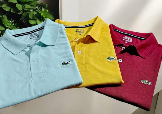 Set of three men's multicolor polo neck T-shirts by 18893, casual men's T-shirts in various colors, size M.