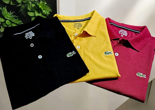 Set of three multicolor polo neck T-shirts for men, size M, by 18893, featuring classic polo collar and comfortable fit.