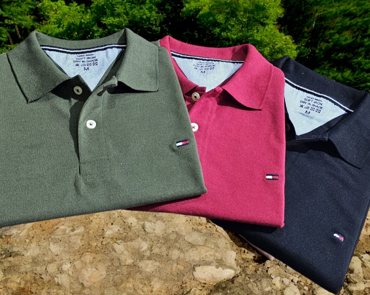 Set of three multicolor men's polo neck T-shirts from 18893, casual men's T-shirts in various colors, size M.