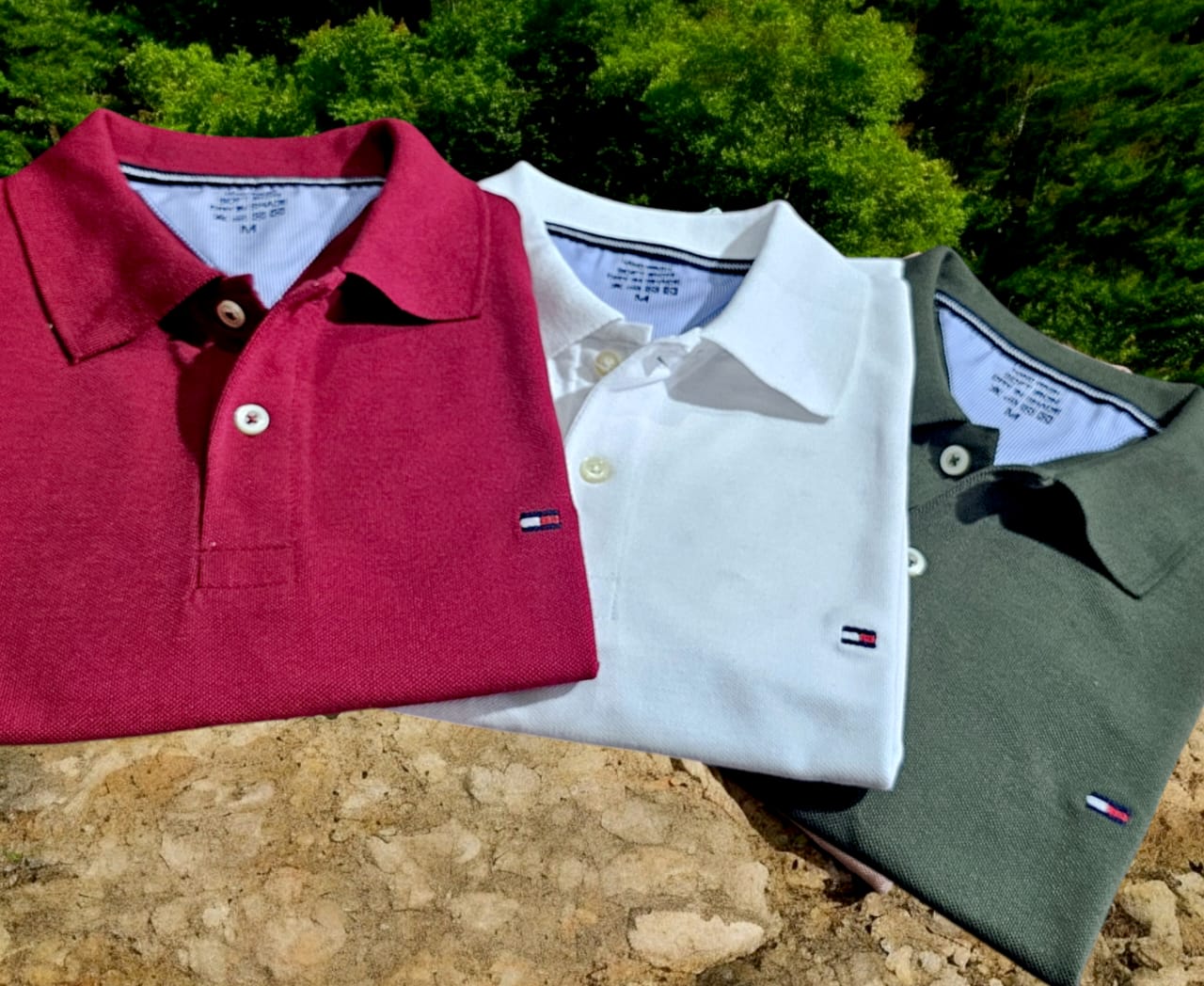 Set of three multicolor men's polo neck T-shirts by 18893, casual short-sleeve T-shirts for men in size M