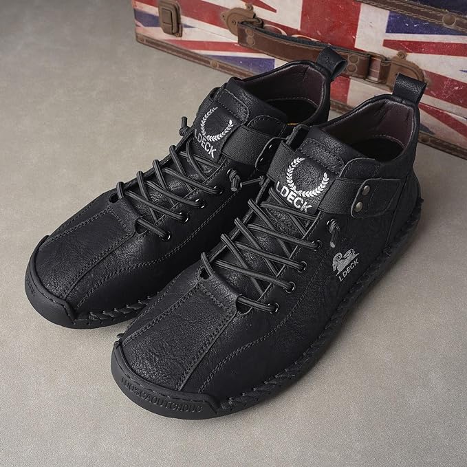 Black men's casual boots from 18894, featuring a sleek design, lace-up style, and durable leather material.