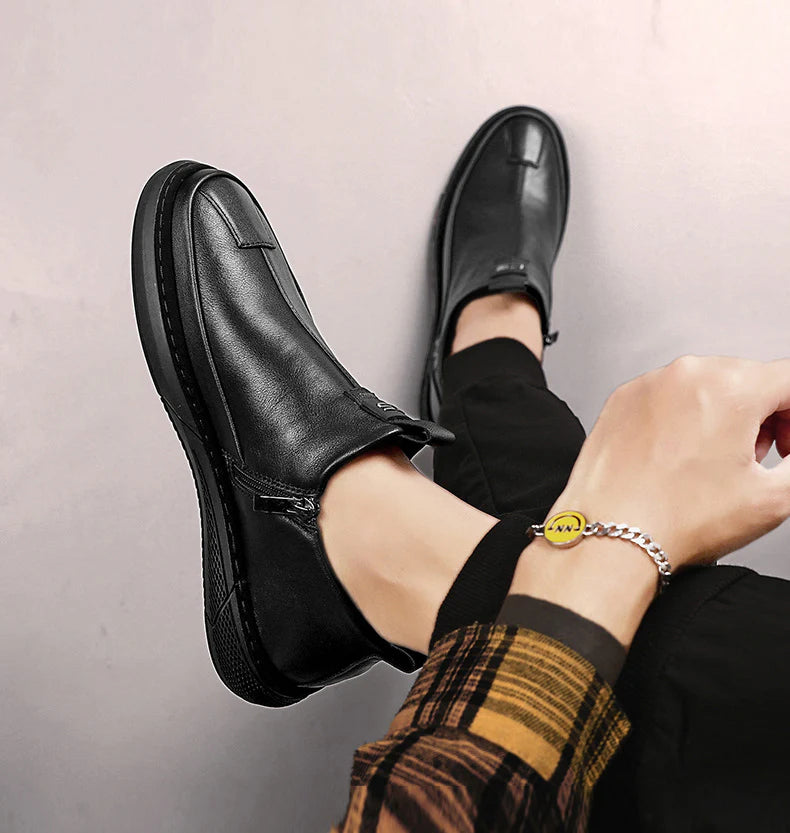 Black men's casual shoes by 18894, featuring a sleek design with comfortable lace-up style and durable rubber sole.