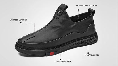 Black men's casual shoes by 18894, featuring a sleek design and comfortable slip-on style, ideal for everyday wear.