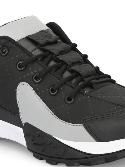Black men's casual sneaker by 18894 featuring a sleek design, comfortable fit, and stylish black leather upper.