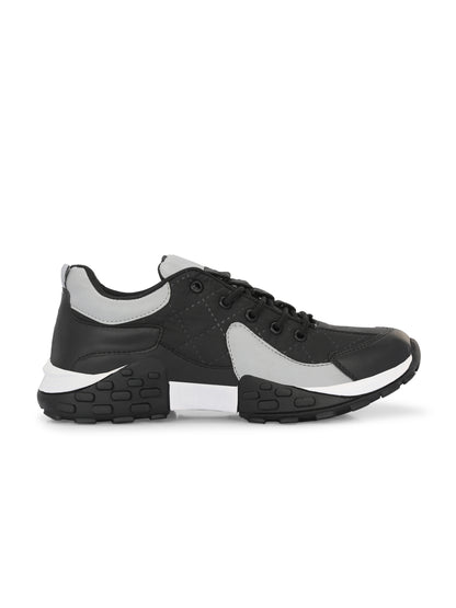 Black men's casual sneaker from brand 18894, showing a comfortable slip-on shoe with a sleek design and rubber sole.