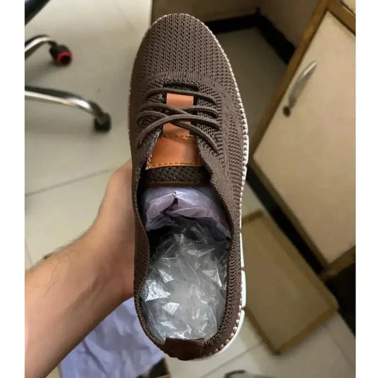 Brown mesh men's casual shoes by 18894, featuring breathable fabric and comfortable fit for everyday wear.