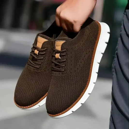 Brown mesh men's casual shoes from 18894, featuring breathable fabric and comfortable slip-on design.