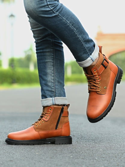 Tan men's casual boots by 18894, stylish leather shoes with sturdy soles and a classic design for everyday wear.